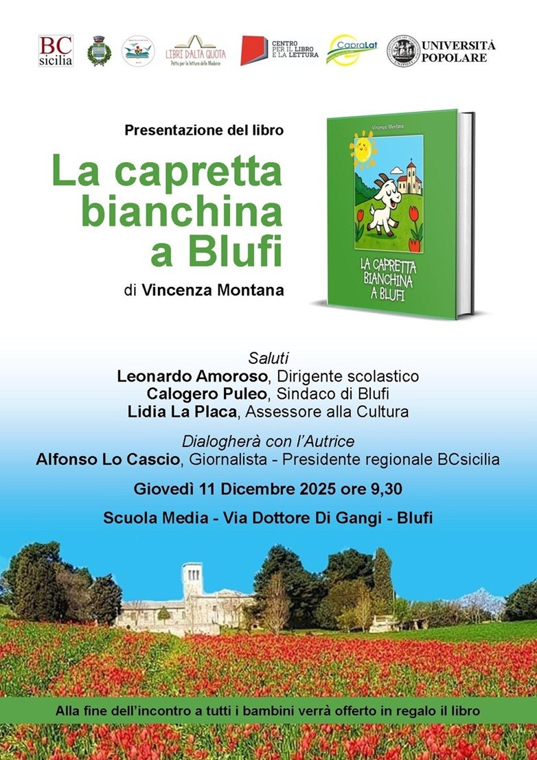 Blufi, si presenta alla Scuola Media il libro di Vincenza Montana “La capretta bianchina a Blufi”.